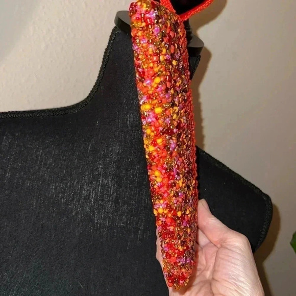 Heavily Beaded Orange Evening Bag Purse Wristlet Excellent Condition - Picture 5 of 14